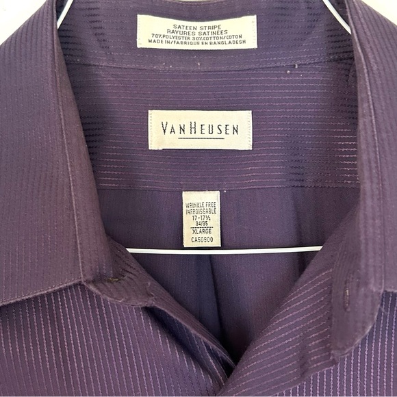 Van Heusen Men’s Purple Button Up Dress Shirt Striped Size XL Neck 17.5 Pocket - Picture 7 of 11